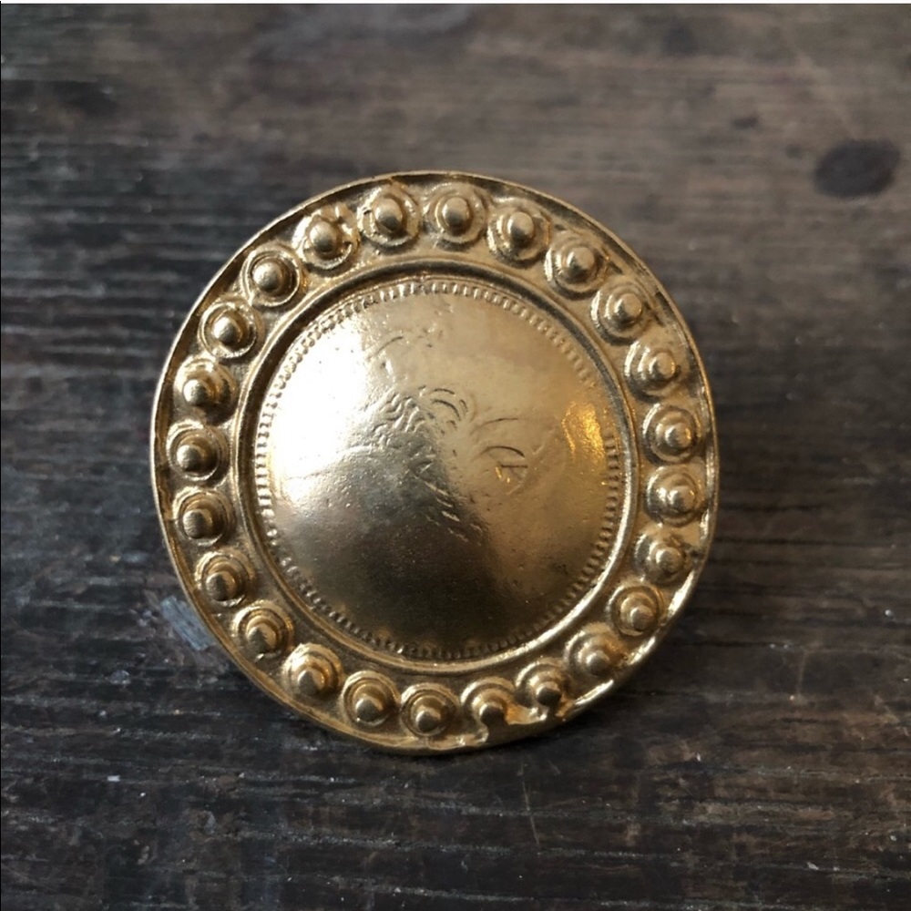 Solid Brass Circle Shield Ring Boho Statement Adj… - image 1